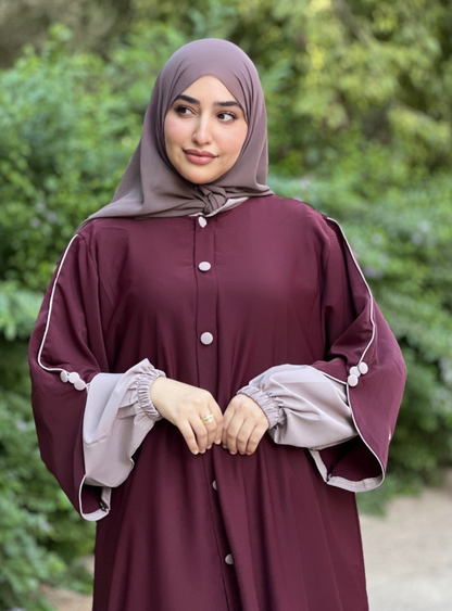 Abaya avec cape & boutons nacrés 2