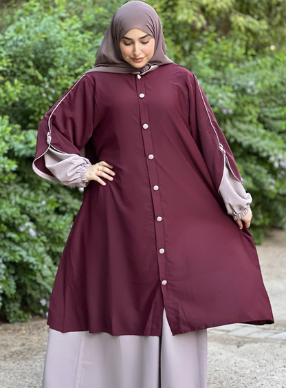 Abaya avec cape & boutons nacrés 2