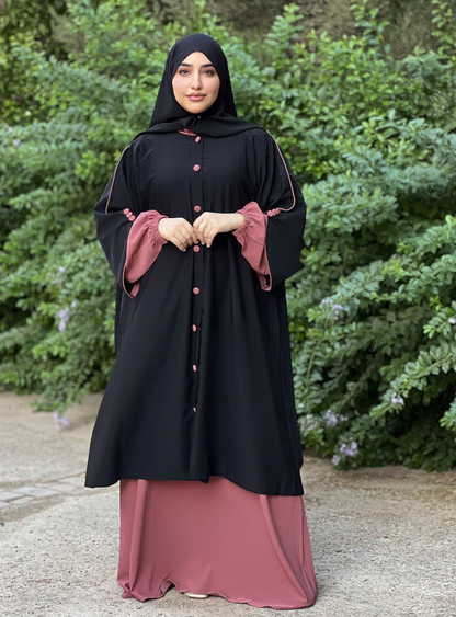 Abaya avec cape & boutons nacrés 2