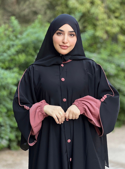 Abaya avec cape & boutons nacrés 2