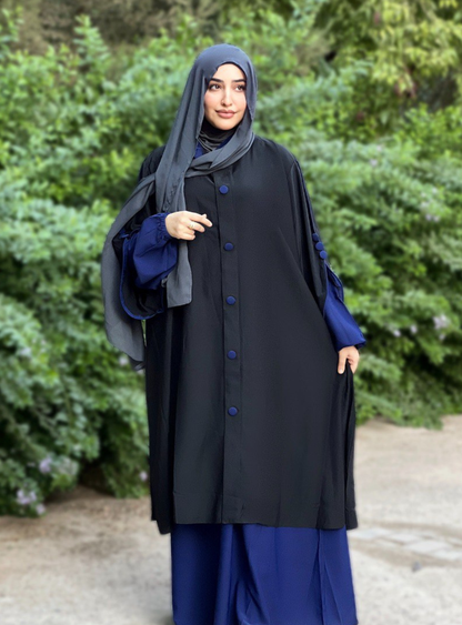 Abaya avec cape & boutons nacrés 2
