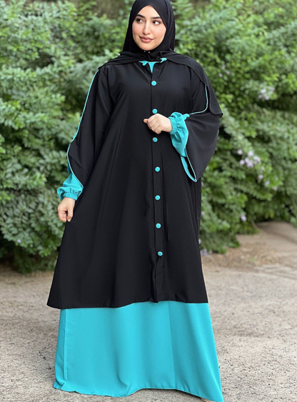 Abaya avec cape & boutons nacrés 2