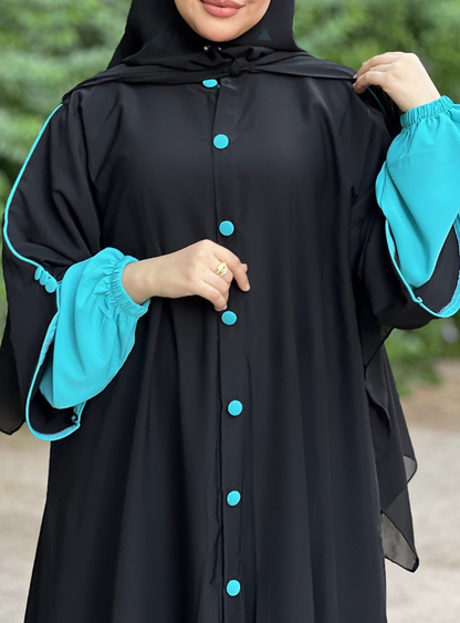 Abaya avec cape & boutons nacrés 2