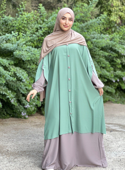 Abaya avec cape & boutons nacrés 2