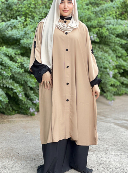 Abaya avec cape & boutons nacrés 2