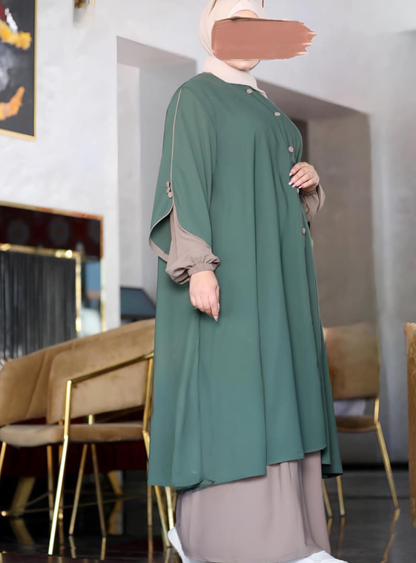 Abaya avec cape & boutons nacrés